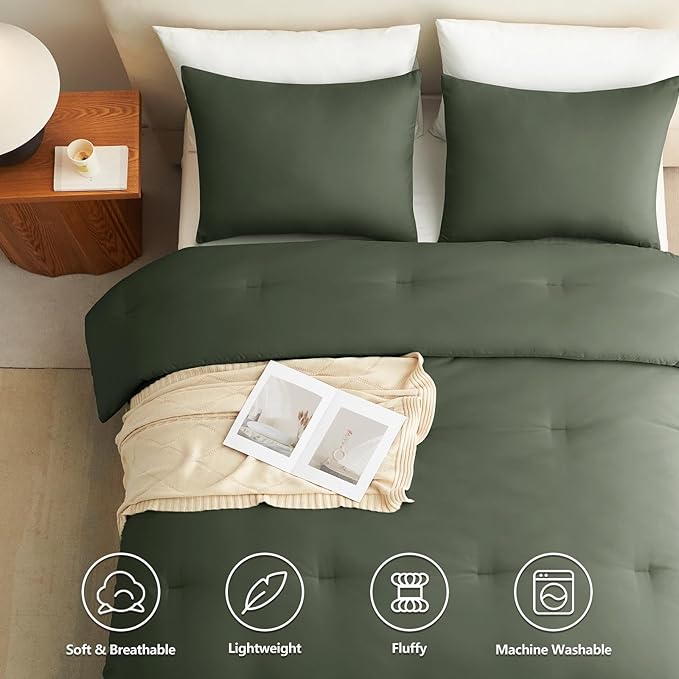 CozyLux Twin Comforter Set Dark Green, 2 Pieces Twin Extra Long Solid - Image 5