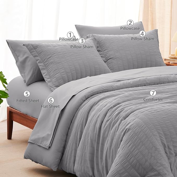 CozyLux Oversized King Comforter Set Grey, Seersucker 7 Pieces 120x98 Bed in a - Image 8