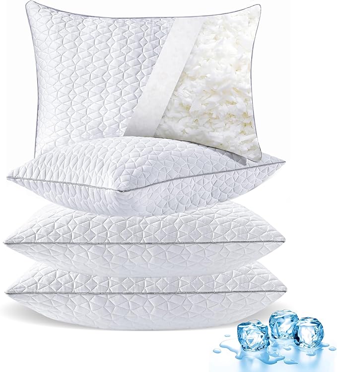 Cooling Pillows Queen Size Set of 4, Shredded Memory Foam Pillows, Adjustable by Seyfote