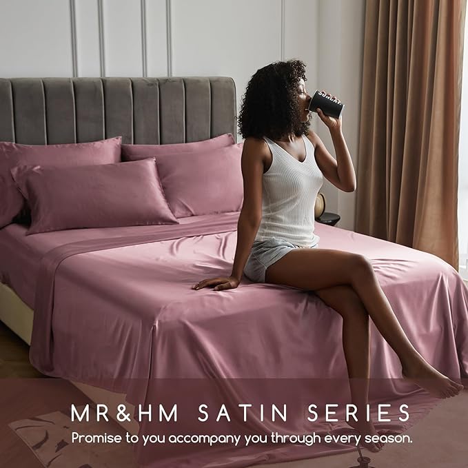 MR&HM Satin Bed Sheets, Twin Size Sheets Set - Image 6