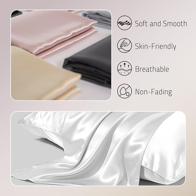 Gabire Mulberry Silk Pillow Cases Set of 2, Both Sides Real Silk Pillow Cases - Image 2