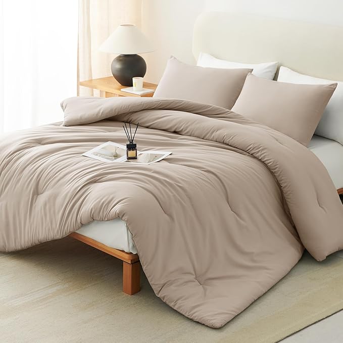 CozyLux King Size Comforter Set Wheat, 3 Pieces Solid Comforters King Size by CozyLux