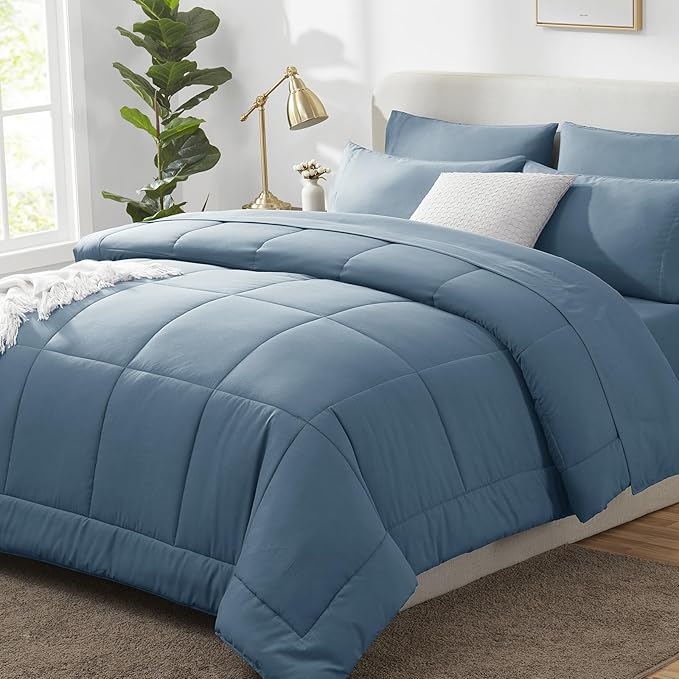 CozyLux Queen Comforter Set Mineral Blue, 7 Pieces Bed in a Bag, All Season by CozyLux