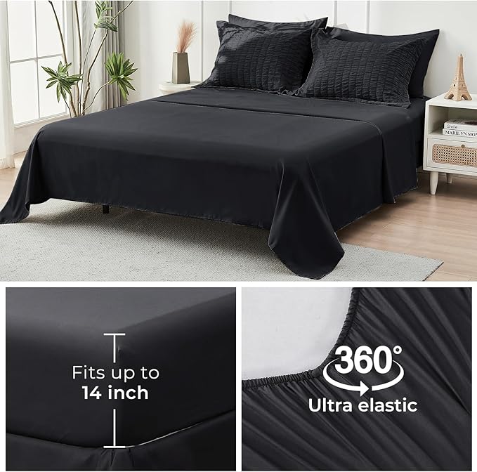 HYMOKEGE Black Oversized King Comforter Set Seersucker 7 Pieces, All Season - Image 7
