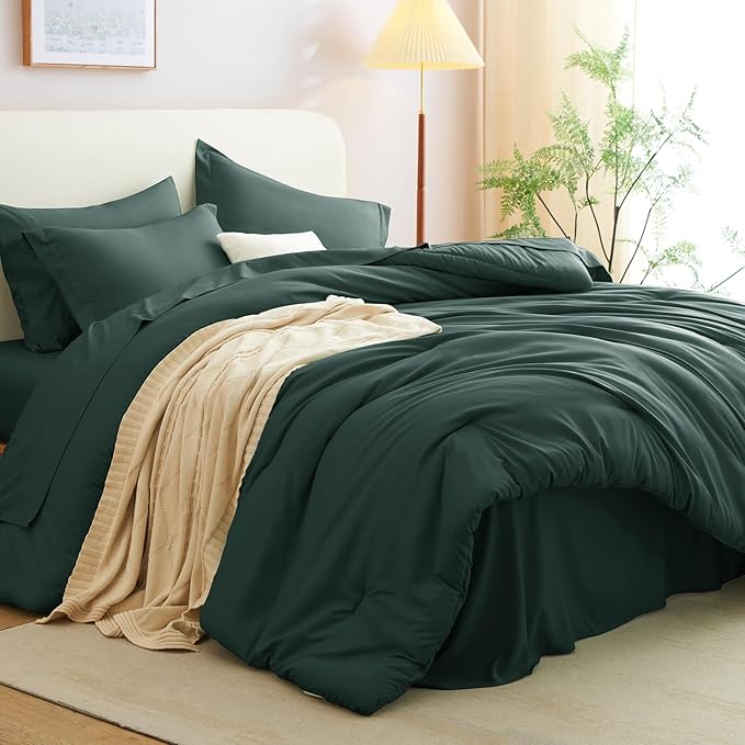 CozyLux Full Size Comforter Sets Forest Green, 7 Pieces Bed in a Bag Full - Image 4