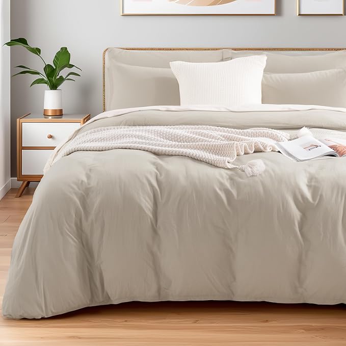 NEXHOME PRO 100% Washed Cotton Duvet Cover Full Size, Ogranic Natural Linen by NEXHOMEPRO