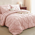 CozyLux King Size Comforter Set Peach Pink, 7 Pieces Pintuck Bed in A Bag Pink by CozyLux