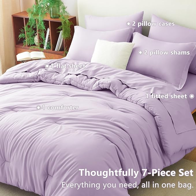 CozyLux King Size Comforter Set Lavender, 7 Pieces Bed in a Bag King Comforter - Image 6