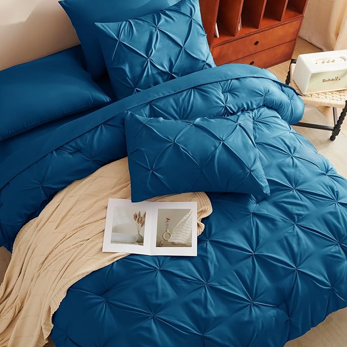 CozyLux King Size Comforter Set Teal, 7 Pieces Pintuck Bed in A Bag Teal - Image 4