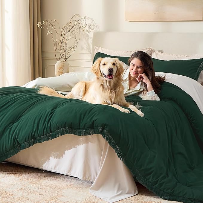 Andency Dark Emerald Green Comforter Set California King, Cal King Boho - Image 3