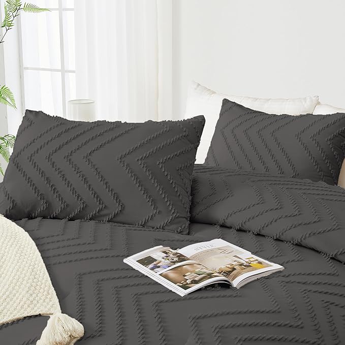 Andency Dark Grey Oversized King Comforter Set 120x98, Boho Oversize King Soft - Image 4
