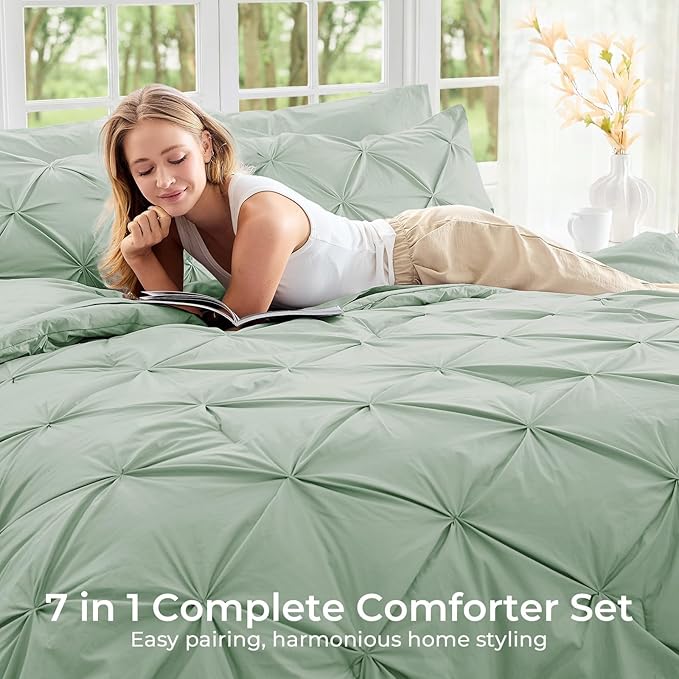 Sasttie King Size Comforter Set, 7-Piece Bed in a Bag, Pintuck Bedding Sets - Image 6