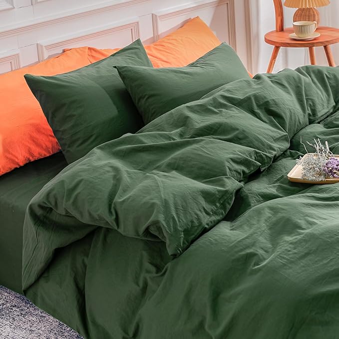 NEXHOME PRO Duvet Cover Set 100% Washed Cotton, Natural Linen Feel 3 Pieces by NEXHOMEPRO