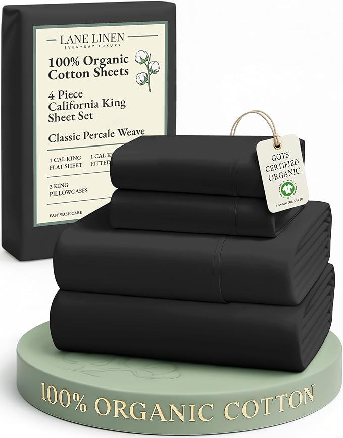 Lane Linen 100% Organic Cotton California King Sheets Set, 4-Piece Pure Organic by LaneLinen