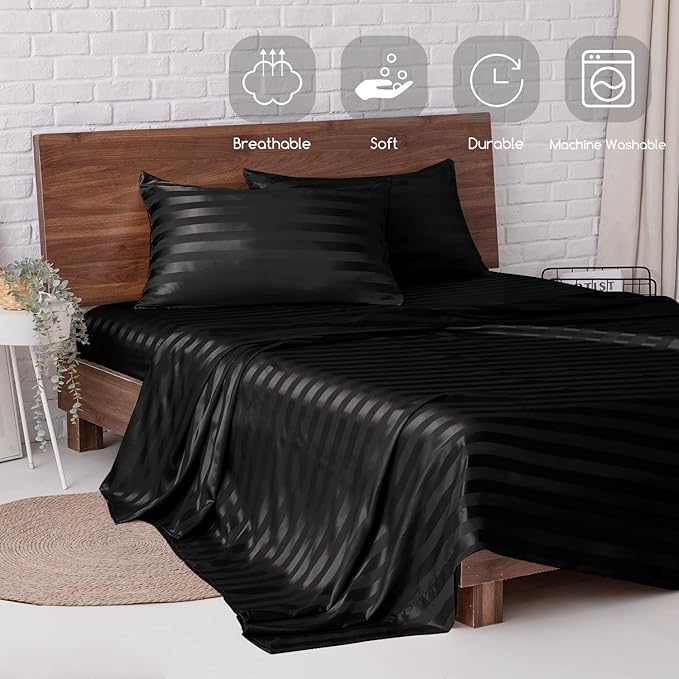 MR&HM Satin Bed Sheets, Queen Size Sheets Set - Image 6