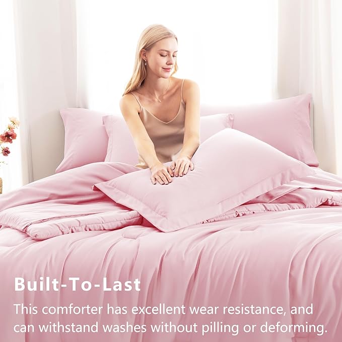 CozyLux King Size Comforter Set Pink, 7 Pieces Bed in a Bag King Comforter Set - Image 8