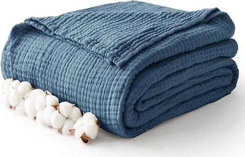100% Cotton Muslin Blanket Queen 90" x 90", 6 Layers Breathable and Lightweight by Kozyhvn