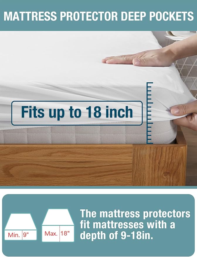 Bedecor 2 Packs Queen Mattress Protector Waterproof Protection Soft Cotton - Image 4