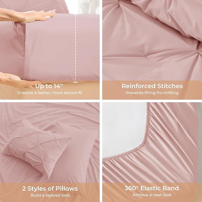 Sasttie Twin Comforter Set, 5-Piece Bed in a Bag, Pintuck Bedding Sets - Image 5