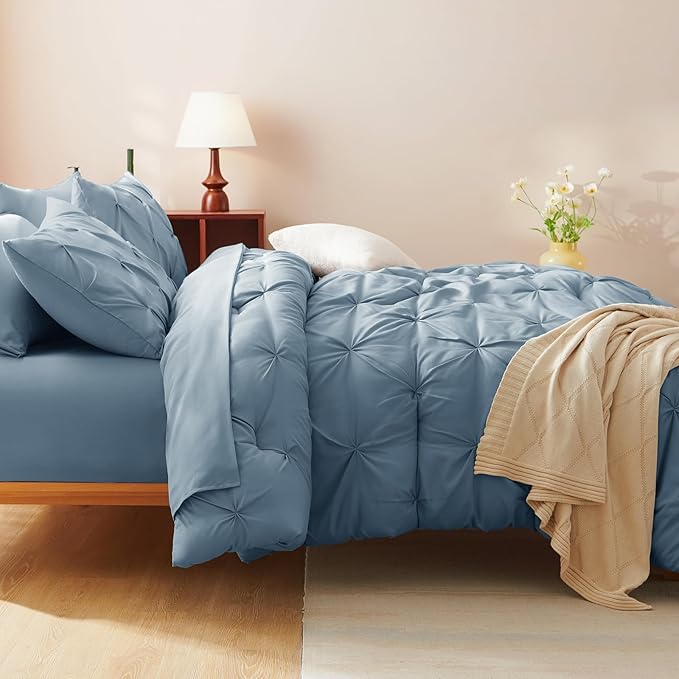 CozyLux Full Size Comforter Sets Mineral Blue, 7 Pieces Pintuck Bed in A Bag - Image 9