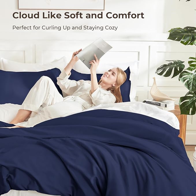 Litanika Navy Blue Comforter Set Queen Size, 3 Pieces Lightweight Solid Bedding - Image 2