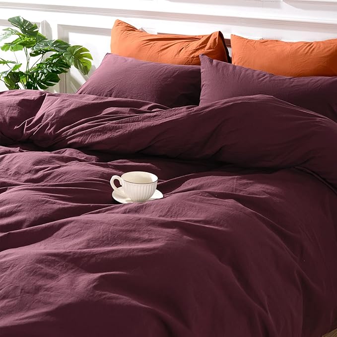 NEXHOME PRO Duvet Cover Set 100% Washed Cotton Full Size Linen Feel Textured - Image 9