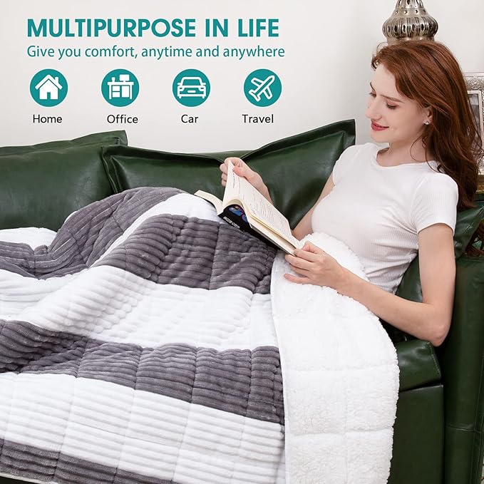 Sherpa Weighted Blanket for Adults 15lbs, Twin Full Size Fuzzy Heavy Throw - Image 3