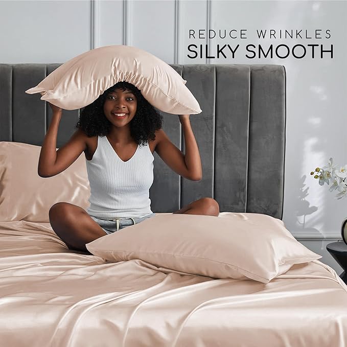 MR&HM Satin Bed Sheets, King Size Sheets Set - Image 4
