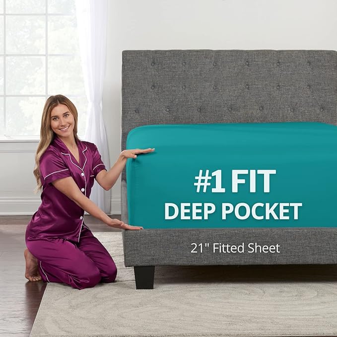 XL Twin Sheets Deep Pockets Fitted – Twin XL Fitted Sheets Only – 21” Fitted by DeaLuxeBedding