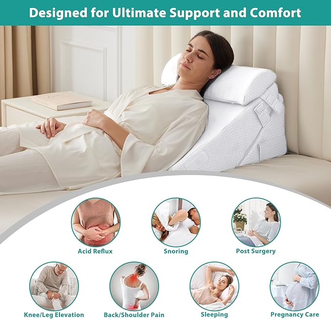 Bedluxe 3Pcs Orthopedic Bed Wedge Pillow Set, Foam Wedge Pillow Post Surgery - Image 6