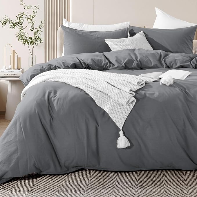 NEXHOME PRO Duvet Cover Set Kids Twin Size Linen Feel Textured Organic Natural by NEXHOMEPRO