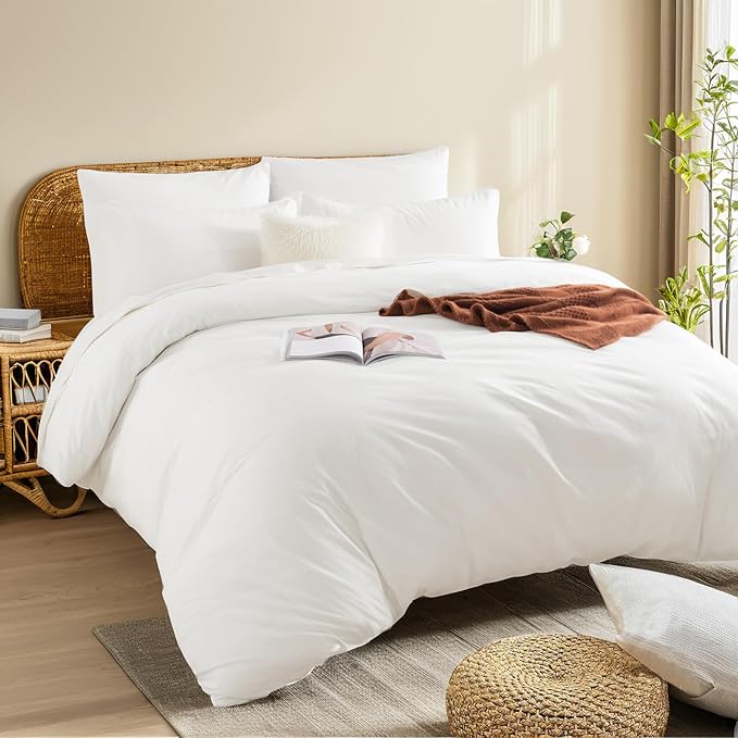 NEXHOME PRO Duvet Cover Set Oversized Queen 98"x98" Linen Look Textured White - Image 3