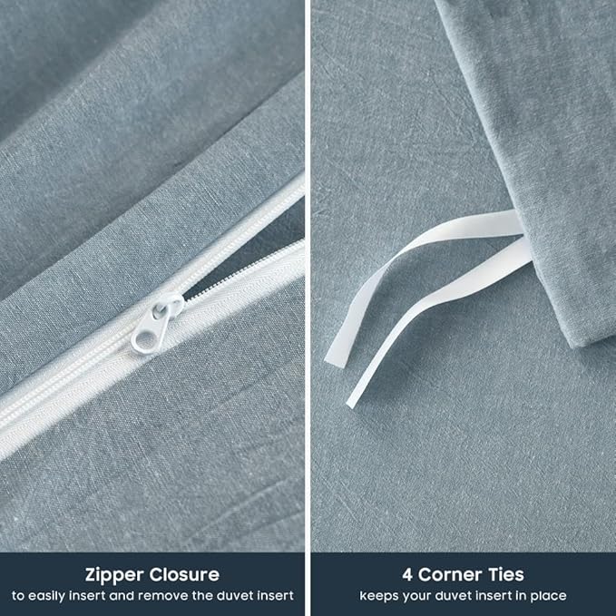 Wake In Cloud - Cotton Duvet Cover Set, Full Size, Light Denim Blue, 100% - Image 7