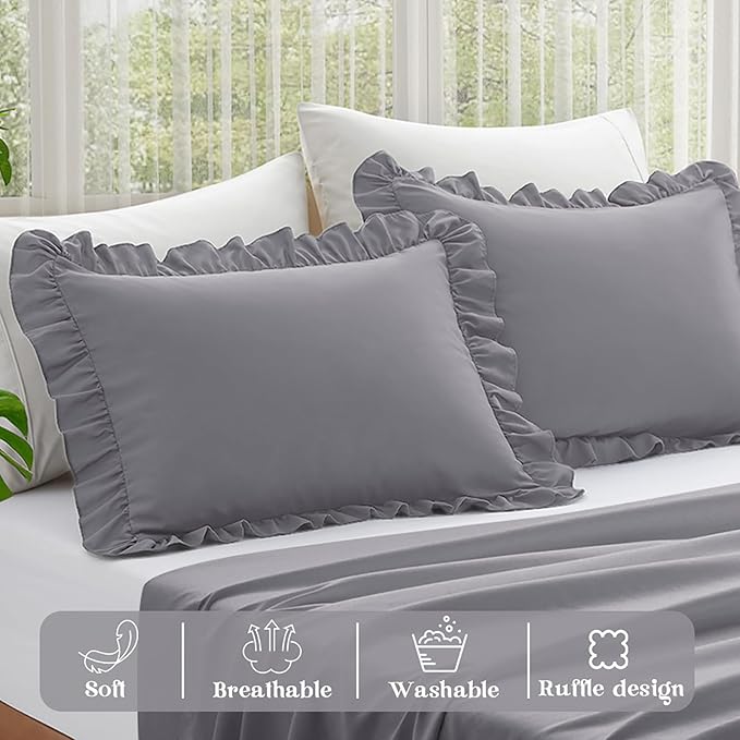 KKJIAF Ruffle Pillow Cases King Size Set of 2, Ruffled Pillow Covers - Image 4