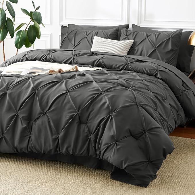 CozyLux Full Size Comforter Sets Dark Grey, 7 Pieces Bed in A Bag Dark Gray by CozyLux