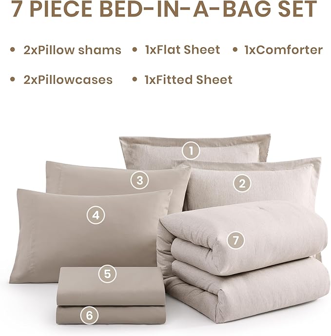 Monbix Full Size Comforter Set, Oatmeal Bedding Comforter - Image 7
