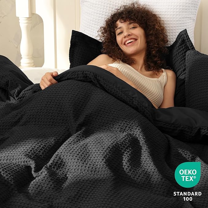 PHF Waffle Weave Duvet Cover Set Twin/Twin XL Size, No Snagging Ultra Soft - Image 2