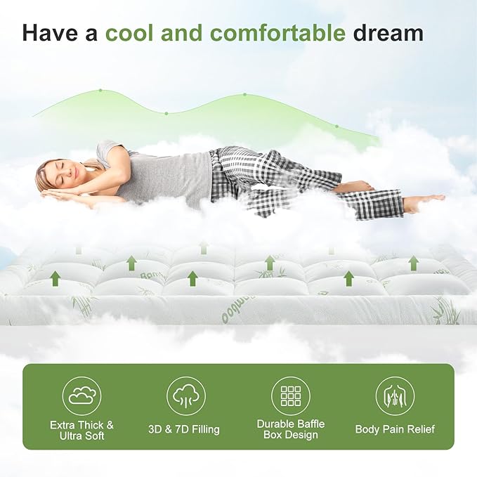 King Size Mattress Topper Viscose Derived from Bamboo, Soft Thick Pillow Top - Image 2