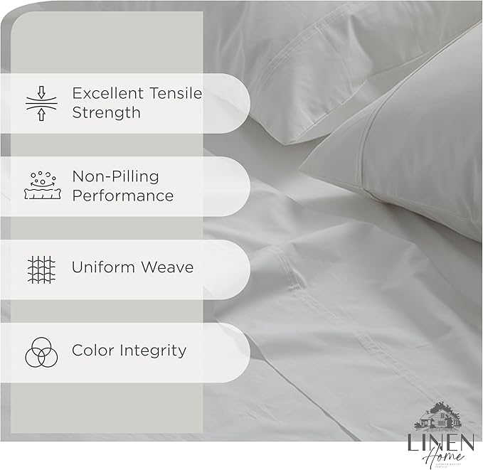 Linen Home 100% Cotton Percale Sheets Twin Size, Deep Pocket, 3 Pieces Set - Image 2