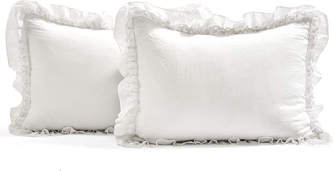Lush Decor Ella Ruffle Lace Bedspread, 3 Piece Set, Queen, White - Cute Bed Set - Queen Bedding - White Bedding - Coquette Decor - Ruffle Trim - Lace Trim
