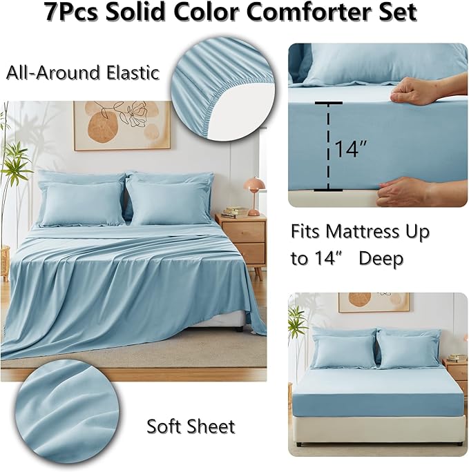 CozyLux King Size Comforter Set Light Blue, 7 Pieces Bed in a Bag King - Image 6