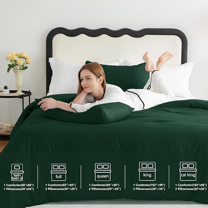 CozyLux King Size Comforter Set Emerald Green, 3 Pieces Solid Comforters King - Image 6