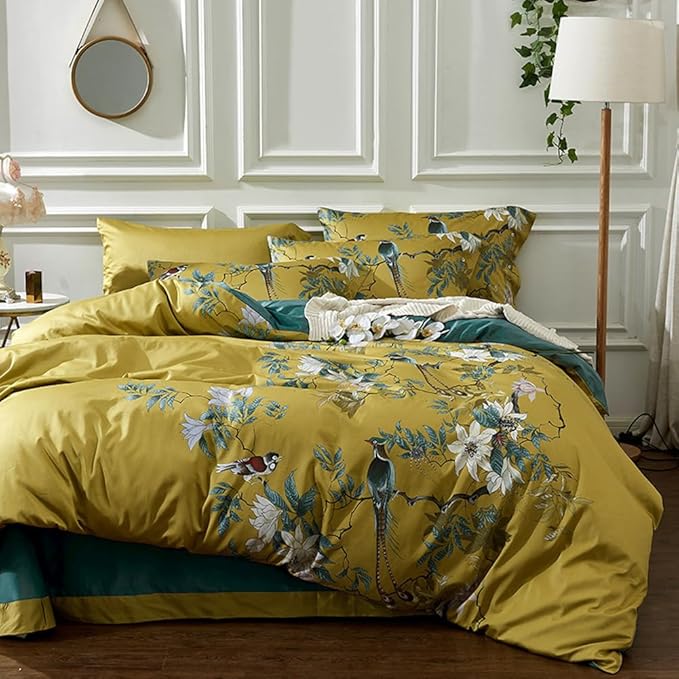 mixinni Garden Style Cotton Flowers and Birds Pattern Printed Duvet Cover by mixinni