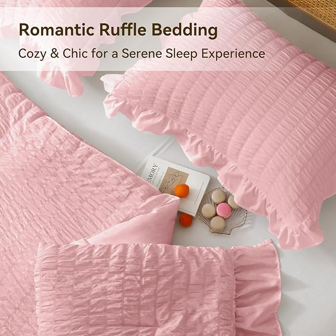 JOLLYVOGUE Pink Seersucker King Comforter Set, 3 Pieces Bed in a Bag Comforter - Image 4