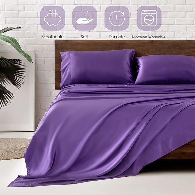 MR&HM Satin Bed Sheets, King Size Sheets Set - Image 5