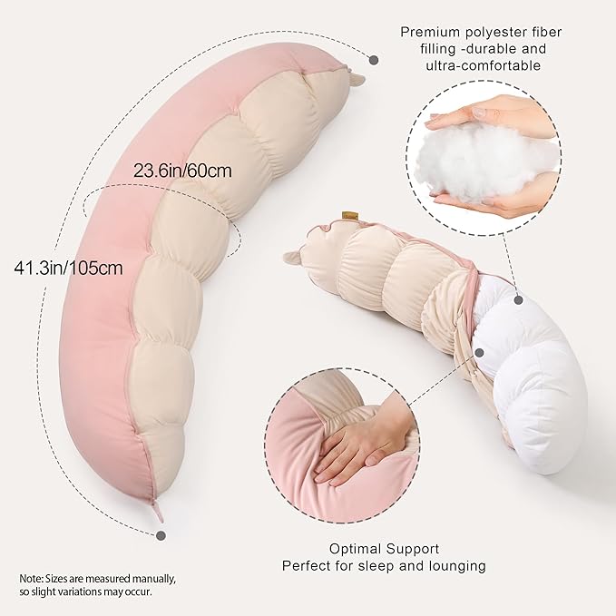 Peallow(Pat. Pend) – Long Round Body Pillow for Adults, Bolster Pillow for Sleeping, Soft and Supportive Pillow for Sleeping & Lumbar Support