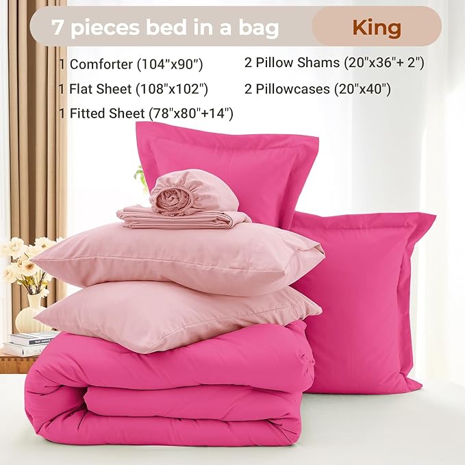 MUXHOMO 7 Pieces King Comforter Set, Soft Bed in a Bag King Size, All Season - Image 4