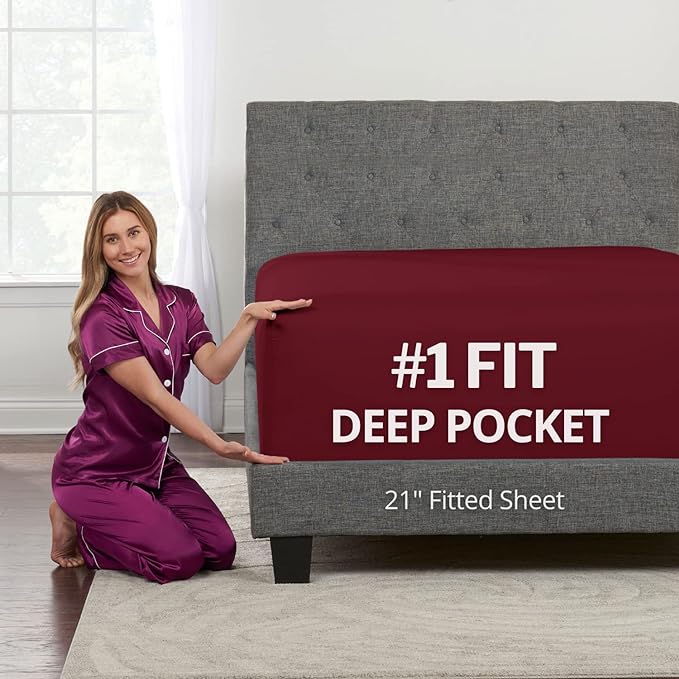 Deep Fitted Sheets King – King Size Fitted Sheet Only Deep Pocket – 21” King by DeaLuxeBedding