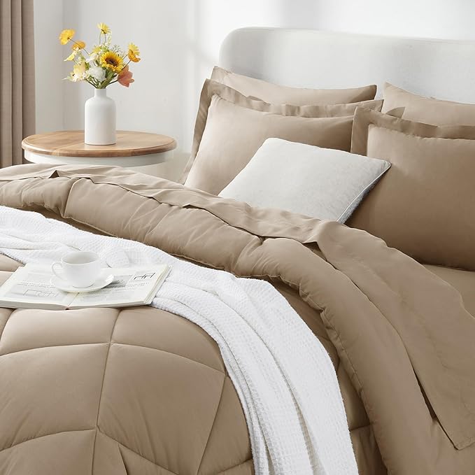 CozyLux King Size Comforter Set Taupe - Image 9