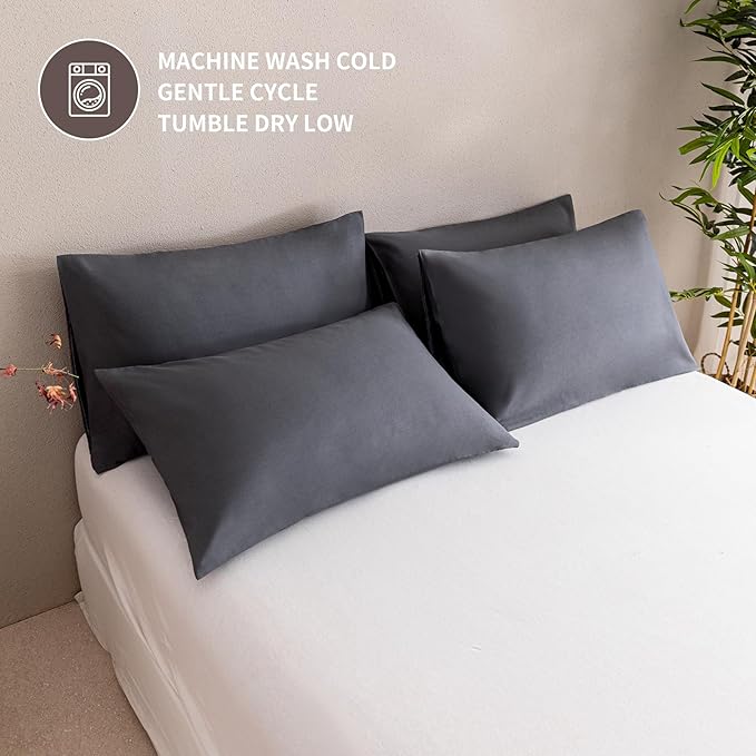 MINIPANDA Dark Grey Pillow Cases Set of 4 Queen Size - Image 6